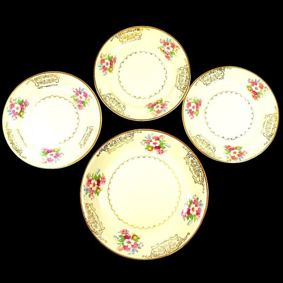 Paden City Other - Paden City Gold Lynn Bread & Butter Plates (3) & Soup Bowl (1) 1940s Dishes